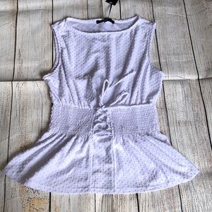 White, Swiss dot Peplum top